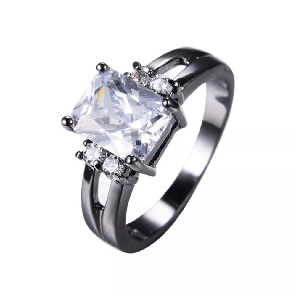 White Sapphire Black gold plated ring.